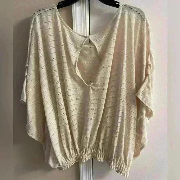 Free People Azalea Eyelet Blouse Large Slouchy Crochet Elastic Waist - Picture 8 of 10